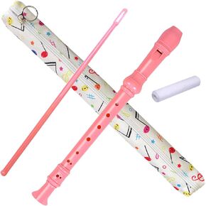 8 Hole German style Soprano Recorder for Beginners,Music Flute with Gift Case Bag Cleaning Rod For Home Entertainment (Pink)
