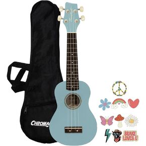 Sawtooth Daphne Blue Basswood Soprano Ukulele w Gig Bag and Official Brake Stickers