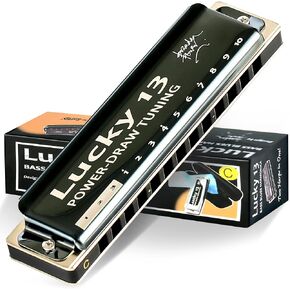 East top Lucky 13 Bass Plus Blues Harmonica 13 Holes Diatonic Harp Mouth Organ Professional Musical Instruments PowerDraw C key for Adults