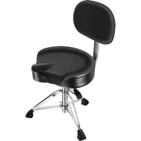 Drum Throne with Backrest Padded Hydraulic Drum Chair Height Adjustable Drum Stool with Stable Bass Comfortable Memory Foam Drum Seat for Adult Drummers Guitar Players Black