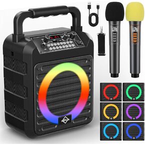 Portable Karaoke Machine for Adults Kids,2 Rechargeable Wireless Microphones with Speaker Supports TF Card/USB, AUX, FM, REC for Party Indoor/Outdoor, for Boys and Girls Family,Birthday