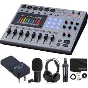 Zoom PodTrak P8 Multitrack Podcast Recorder + 4X Zoom ZDM-1 Podcast Mic + Zoom BTA-2 Bluetooth Adapter + 4X Headphones + 4X Windscreen + 4X Tabletop Stand - Top Value Bundle