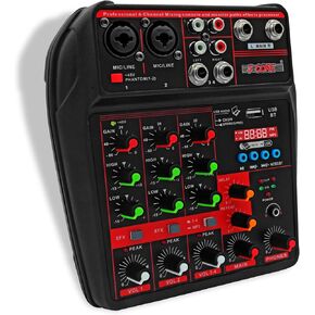 5 Core Audio Mixer 4 Channel DJ Mixing Board Small Bluetooth USB Analog Mezclador De Audio w Phantom Power Console for Live Recording Podcast Karaoke - MX 4CH