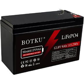12V 9Ah Lithium LiFePO4 Deep Cycle Battery 2 Pack, 3000+ Cycle Rechargeable Lithium Iron Phosphate Battery for Solar, Fish Finder, Lighting, Feeder, Off-Grid Applications with 10A BMS