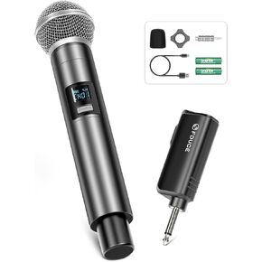FDUCE Wireless Microphone, UHF Dual Cordless Dynamic Mic System with Rechargeable Receiver, for Karaoke Singing, Wedding, DJ, Party, Speech, Church, Class Use, 200ft (W60)