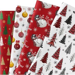 Horaldaily 17 x 120 Inch Christmas Wrapping Paper(3 Rolls: 42.5 sq. ft. ttl.), Red Christmas Trees Ball Ornaments Snow Disposable Wrapping Paper for Party DIY Crafts Gift Decor