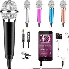 Mini Microphone 3.5mm Portable Tiny Mic for Karaoke Video Recording Interviews Portable with Stand for Android iPhone(with 3.5mm Jack),Android,Tablet(Blue)