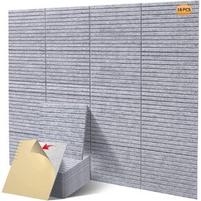 16 Pcs Pro Grade Soundproof Wall Panels,Acoustic Panels,Premium Sound Panels,Better Than Foam,Wedge Design,with Adhesive on Back,for Acoustical Treatments/Professional Studio,12×12×0.4 in(Light Grey)