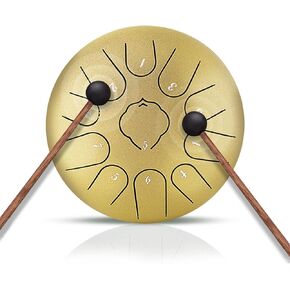 Steel Tongue Drum- 11 Note 6 Inches C-key Rain Drum Sound Healing Instruments - Handpan Drum for Meditation Entertainment Musical Education Concert Mind Healing Yoga (Golden)
