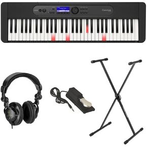 Casio Casiotone LK-S450 61-Key Piano Style Portable Keyboard, Black Bundle with Stand, Studio Monitor Headphones, Sustain Pedal