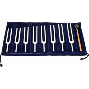 Solfeggio Tuning Fork Set, 9 Tuning Forks with Silicone Hammer (256 Hz, 288 Hz, 320 Hz, 341.3Hz, 384Hz, 426.6 Hz, 480 Hz, 512Hz)