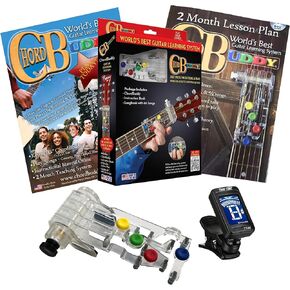 LEFT HANDED Chord Buddy Guitar Learning System w/Less on Plan, Songbook and True Tune Clip-on Chromatic Tuner LEFTY