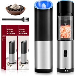 Gravity Electric Grinder, Electric Salt & Pepper Grinder Set, Battery Powered with LED Light, Adjustable Coarseness, Safety Switch, Stainless Steel, Black in Saudi Arabia