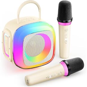Karaoke Machine for Kids, Portable Mini Karaoke Machine with 2 Wireless Microphones and Color Lights, Family Home Party Birthday Christmas Toys Gifts Ideas for Girls Boys Age 3-12+ Years Old