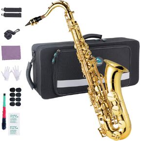 EASTROCK Tenor Saxophone Golden B Flat Tenor Sax Professional Tenor Saxophone for Beginners Students Kids and Musicians with Carrying Case,Mouthpiece,Reeds,Cushion Pads,Cleaning Kit,Neck Strap