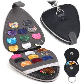 PlasMaller Guitar Picks Holder for Acoustic Electric Guitar, Variety Pack Picks Storage Pouch Box, PU leather Plectrums Bag with Lanyard, Gift for Guitar Players (Black)
