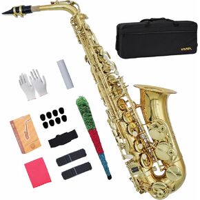 Eb Alto Saxophone with F# Key, Canvas Case, Gloves, Reeds, Carekit(White Body and Gold Lacquer Keys)