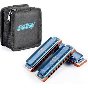 East top Harmonica Set of 3, 10 Hole Blues mouth organ set of 3 keys for Professional Player, Beginner, Students, Adults, Children, Kids, as Best Gift