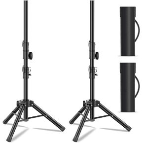 Small Speaker Stands 2 Pack, Height Adjustable Speaker Tripod Stand, 24-50 Inch Lightweight Speaker Stands Pair 35mm Compatible Insert, Support 55 LB with 2 Storage Bags