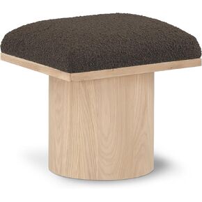 Meridian Furniture 465Brown-C Pavilion Collection Art Deco Bench/Stool with Rich Brown Boucle Fabric and Natural Finished Oak Veneer, 15.5" W x 18" D x 17.5" H, Brown