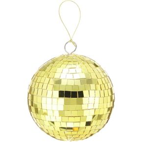 MECCANIXITY Disco Ball Mirror Ball 6 Inch Hanging Disco Balls with Hanging Ring and Rope for Party Dance Wedding Stage Festival Christmas Club Home Decoration, Gold