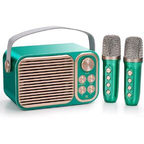 Karaoke Machine for Kids & Adults, Portable Mini System with 2 Wireless Microphones & Bluetooth Connectivity,Sing Your Heart Out (Retro Green)