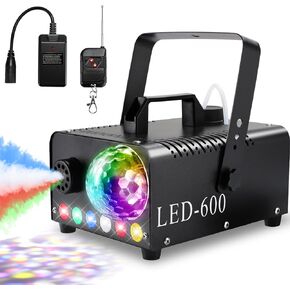 MAMIZO Fog Machine with Disco Ball Lights, Smoke Machine with 6 LED, 600W, Light 12 Color Lights Effect, Fog with 2 Wireless & 1 Wired Remote Control, for Halloween, Christmas, Party, Wedding, Stage