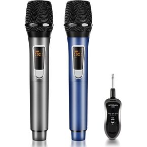 Wireless Microphone-2.4GHz Metal Dual Handheld-Cordless Dynamic-Mic System-with Rechargeable Receiver-for Karaoke,Party,Speech,Meeting,Recoring,Wedding,Class Use-Auto Connect