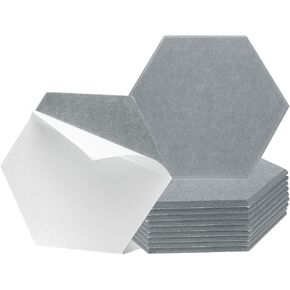 uxcell 12Pcs Acoustic Panel Self-Adhesive 12" x 10" x 0.4" Good Density Sound Proof Padding, Hexagon Sound Proof Absorbing Panels, Insulation Beveled Edge Wall Tiles (Light Grey)