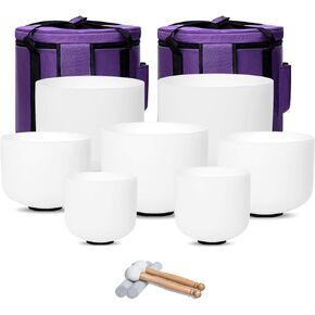 432hz Crystal Singing Bowl Healing 6-12inch Set of 7 Colored for Meditation Yoga Heart Chakra Singing Bowls Heavy Duty Carrying Case Rubber Mallet Suede Striker O ring