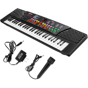 Tangkula 54-Key Electronic Keyboard for Kids Beginners with Mic & Adapter Including LED Digital Display, Learning Function & Demo Songs Standard Accordion Keys Piano Keyboard (Black)