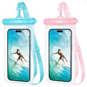 Gritin Waterproof Phone Pouch,[2 Pack]IPX8 Universal Waterproof Phone Case Dry Bag for Swimming, Adjustable Lanyard Underwater Phone Case for iPhone 15 14 13,Galaxy and Phones up to 7.2"-Black+Yellow