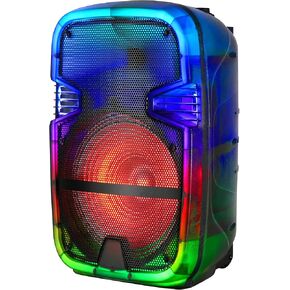 QFX 12" Portable Rechargable Bluetooth PA Karaoke Loud Party Speaker up to 5 Hour Playtime | Bluetooth 5.3, TWS, USB Port, TF, AUX, FM Radio, 360 Degree Translucent Motion Party Lights | TMS-1253