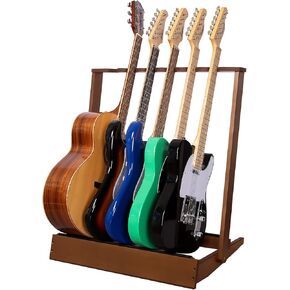 حامل حامل جيتار متعدد من ستريتش، حامل خشبي قابل للطي للعديد من الجيتارات الصوتية الكهربائية، شاشة عرض أرضية مبطنة لعربات التنزه، المنزل، الاستوديو، معيار SMT-20 (6 حامل) in Kuwait