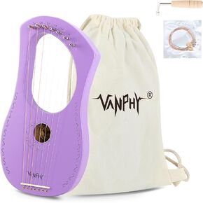 Lyre Harp VANPHY Lyre Harp 7 Strings Mahogany Body Metal String for Beginner Harp Classical Style Harp Instrument with Tuning Wrench Strings Songbook Gig Bag (Purple)