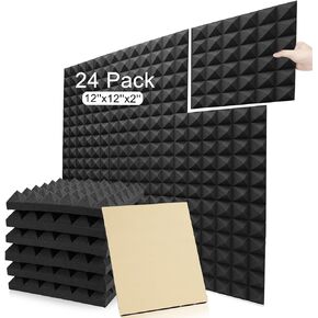 12" X 12" X 2" Sound Proof Foam Panels for Walls, 24 Pack Acoustic Panels Pyramid Soundproof Wall Panels High Density Acoustic Foam Flame Retardant Sound Dampening Panels for Wall & Ceiling