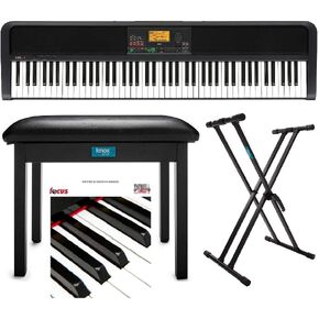 Korg XE20 88-Key Natural-Touch Digital Ensemble Piano Bundle with Keyboard Stand, Piano Bench, and Learning Book/CD (4 Items)