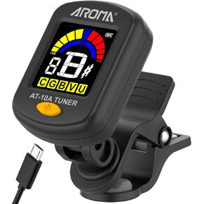 Aroma Rechargeable Guitar Tuner Clip On for Guitar, Violin, Ukulele, Bass, Mandolin, with Chromatic Tuning Modes, Full Color Display, Quick & Accurate Tuning (Type-C Charging Cable Included)