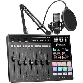 ALABS Podcast Equipment Bundle -Fxcaster Podcasting Starter Setup with 7-Channel Soundboard, Audio Interface, and 25mm Diaphragm XLR Microphone for Live Streaming, Recording, and TikTok