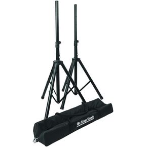 On-Stage SSP7750 Compact Speaker Stand Pack (Pair, Folding, Portable, Tripod Base, Loudspeaker Setup, Carrying Bag, Adjustable Height, Nonslip Rubber Feet, 1 3/8″ or 1 1/2″ Pole, Aluminum, Black)