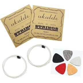 JZK 2 Sets of White Nylon Ukulele Strings Set with Ukulele Felt Picks, A - 1, E - 2, C - 3, G - 4, 4 strings per set, ukulele accessories for for Concert/Soprano/Tenor ukulele