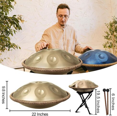 Handpan 22 بوصة D Minor Kurd Handpan 9 ملاحظات Handpan Drum Instrument للأداء الاحترافي، 440 هرتز صوت Handpan Drums لشفاء الصوت، والتأمل، واليوجا in Kuwait