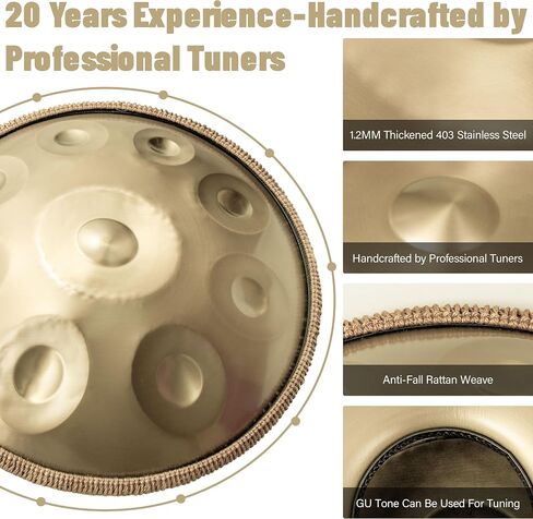 Handpan 22 بوصة D Minor Kurd Handpan 9 ملاحظات Handpan Drum Instrument للأداء الاحترافي، 440 هرتز صوت Handpan Drums لشفاء الصوت، والتأمل، واليوجا in Kuwait