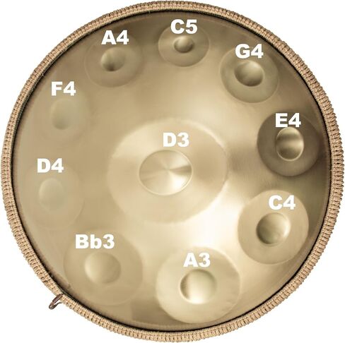 Handpan Drum 22 Inches, Handpans for Adults D Minor Kurd,10 Notes Handpan Drums,Hand Drum Instrument Steel Healing Sound Drum, Percussion Instruments for Beginners(Gold) in Saudi Arabia