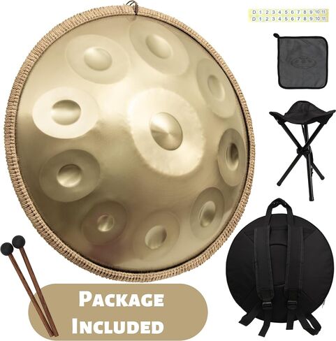 Handpan Drum 22 Inches, Handpans for Adults D Minor Kurd,10 Notes Handpan Drums,Hand Drum Instrument Steel Healing Sound Drum, Percussion Instruments for Beginners(Gold) in Saudi Arabia