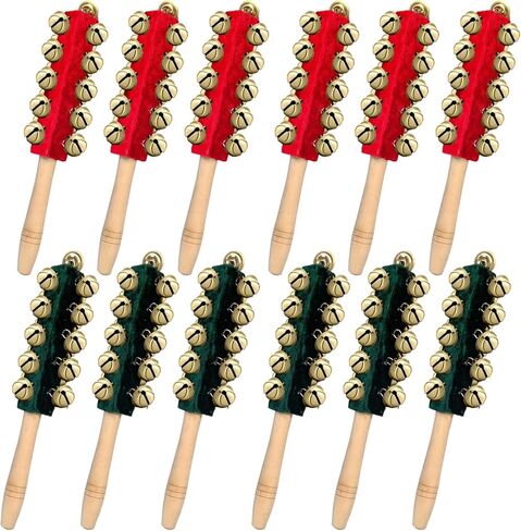 12 Pcs Christmas Hand Sleigh Bells Stick Hand Bell Instruments Wooden Handle Jingle Bells Stick Musical Instruments for Christmas Concerts PartiesWedding Birthday Party Supplies (21 Bells) in Saudi Arabia