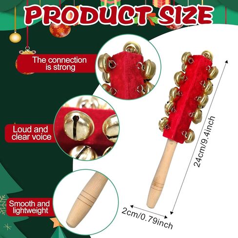 12 Pcs Christmas Hand Sleigh Bells Stick Hand Bell Instruments Wooden Handle Jingle Bells Stick Musical Instruments for Christmas Concerts PartiesWedding Birthday Party Supplies (21 Bells) in Saudi Arabia