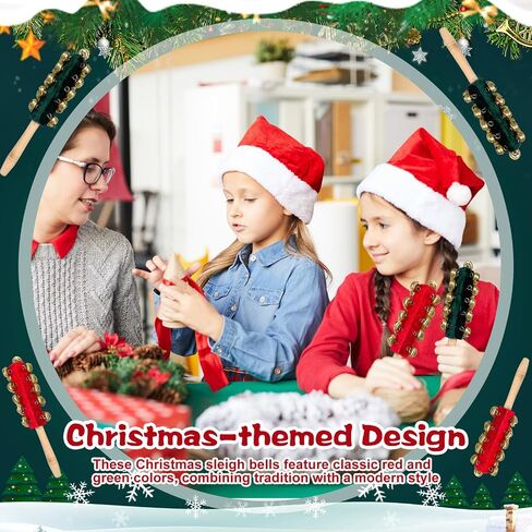 12 Pcs Christmas Hand Sleigh Bells Stick Hand Bell Instruments Wooden Handle Jingle Bells Stick Musical Instruments for Christmas Concerts PartiesWedding Birthday Party Supplies (21 Bells) in Saudi Arabia