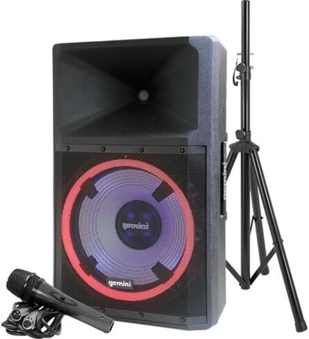 Gemini Sound GSP-L2200PK داخلي 2200 وات 15 بوصة ثنائي الأمبير سلكي يعمل بالتيار المتردد مع ميكروفون بولسن M-85 وحامل ميكروفون ثلاثي القوائم MS-5230F وكابل XLR-XLR مقاس 20 بوصة in Saudi Arabia