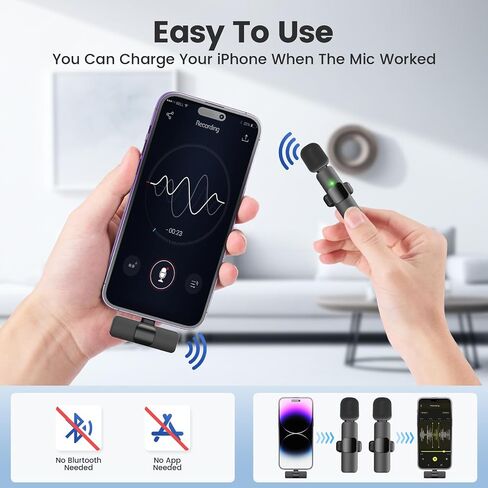 2 Pack TypeC Professional Wireless Lavalier Microphone for iPhone, iOS and Android Devices. Noise Reduction Plug-Play Mini Microphone for Video Recording, Interview, Podcast, Vlog, YouTube in Saudi Arabia